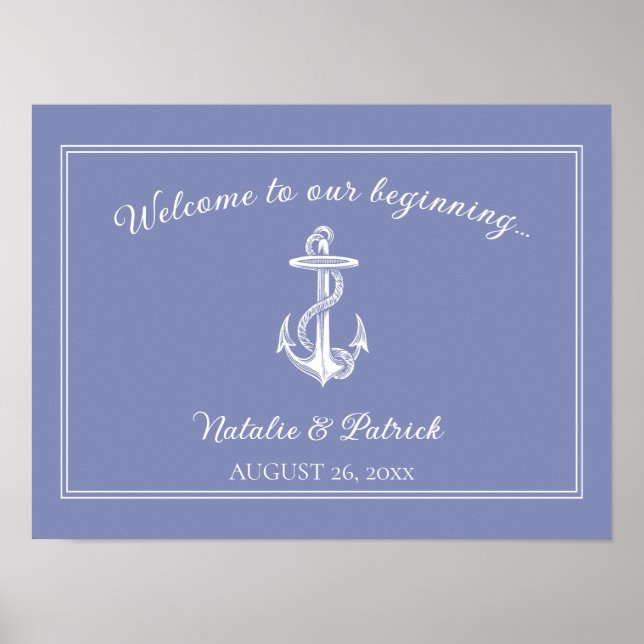 Póster Periwinkle Nautical Anchor Boda Poster (Frente)