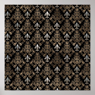 Póster Perla y oro patrón de Fleur-de-lis