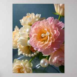 Póster Perlas con flores rosas
