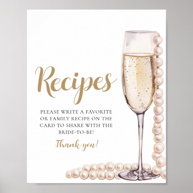 Póster Perlas de oro y Rótulo Prosecco Champagne (Frente)