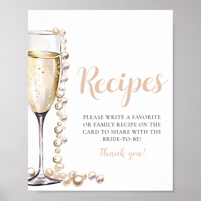 Póster Perlas de oro y Rótulo Prosecco Champagne (Frente)