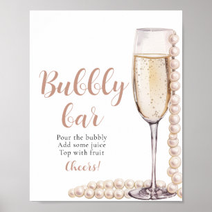 Póster Perlas de oro y Rótulo Prosecco Champagne Bubbly B