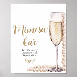 Póster Perlas de oro y Rótulo Prosecco Champagne Mimosa B