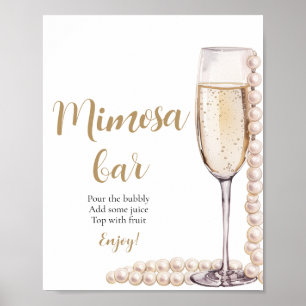 Póster Perlas de oro y Rótulo Prosecco Champagne Mimosa B