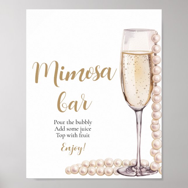 Póster Perlas de oro y Rótulo Prosecco Champagne Mimosa B (Frente)