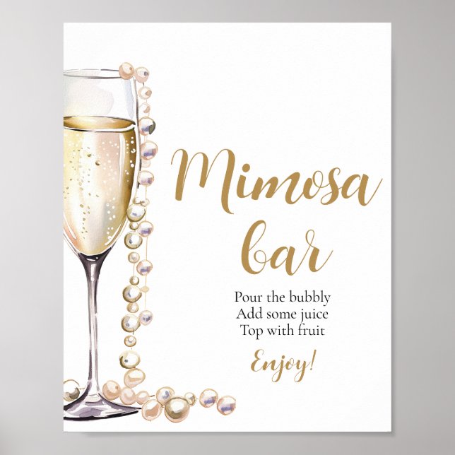 Póster Perlas de oro y Rótulo Prosecco Champagne Mimosa B (Frente)