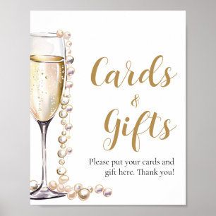 Póster Perlas de oro y tarjetas de champán Prosecco y reg