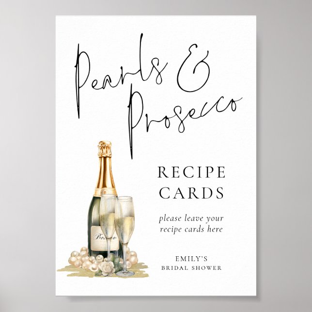 Póster Perlas Prosecco Rótulo de tarjeta de ducha de novi (Frente)