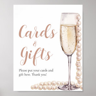 Póster Perlas rosas y tarjetas de champán Prosecco y rega