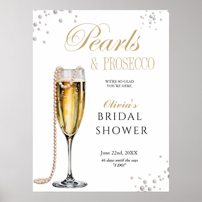 Póster Perlas y ducha de novia Prosecco, Brunch de novias (Frente)