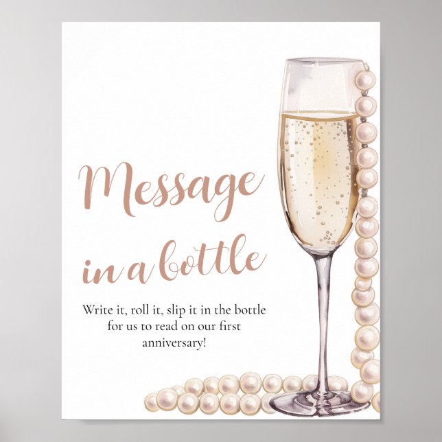 Póster Perlas y mensaje de Prosecco en un juego de botell (Frente)