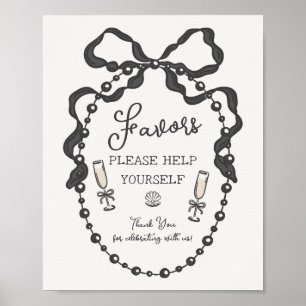 Póster Perlas y Prosecco Black Coquette Bow Favores