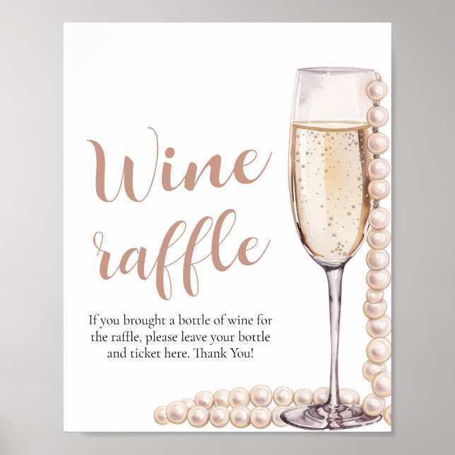 Póster Perlas y Prosecco Bridal Shower Wine Raffle Juego (Frente)