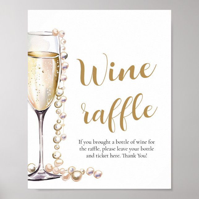 Póster Perlas y Prosecco Bridal Shower Wine Raffle Juego (Frente)