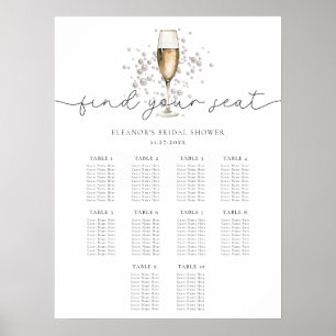 Póster Perlas y Prosecco Rótulo de la tabla de asientos d