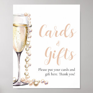 Póster Perlas y Prosecco Tarjetas de Champagne y Rótulo d