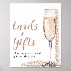 Póster Perlas y Prosecco Tarjetas de Champagne y Rótulo d