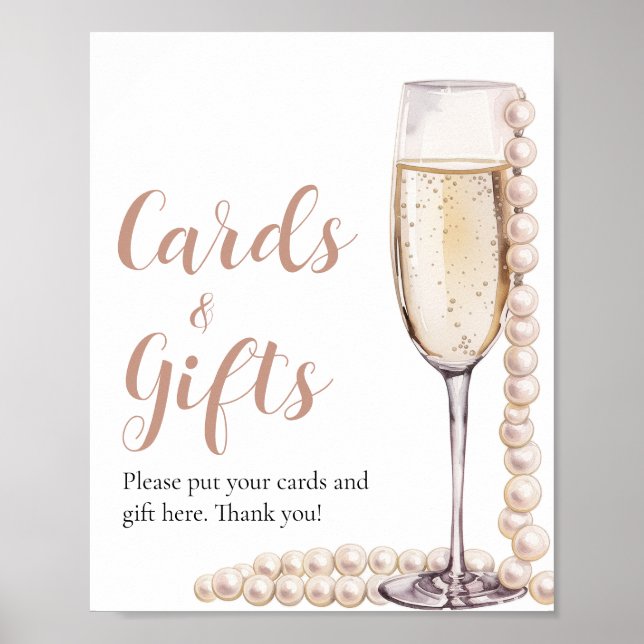 Póster Perlas y Prosecco Tarjetas de Champagne y Rótulo d (Frente)