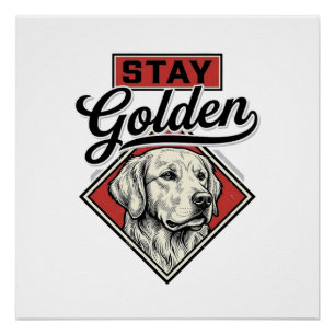 Póster Permanecer Retriever Dorado Diseño Vectorial de Pe