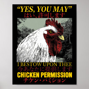 Póster Permiso de Pollo Gallo Japonés Vintage _1