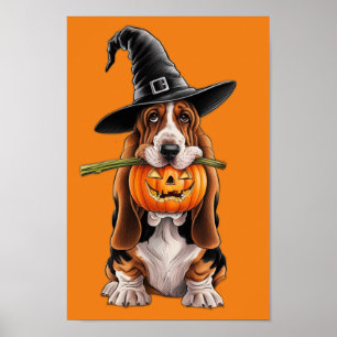 Póster perrino con calabaza en boca