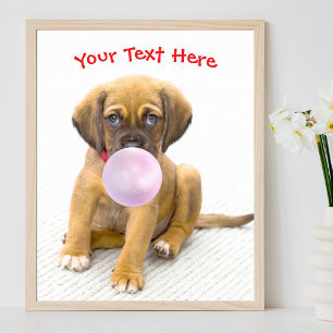 Póster Perrito Adorable, Burbuja de Chicle, Nombre o Mens