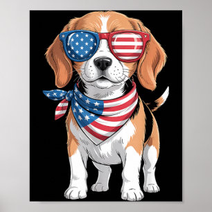 Póster Perrito Beagle Bandana de la Bandera Americana Pat