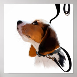 Póster Perrito beagle con correa