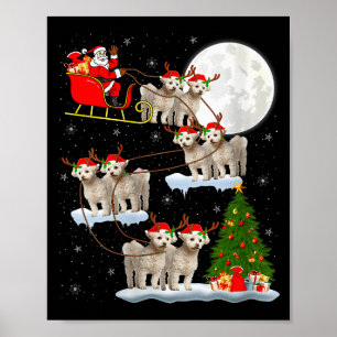 Póster Perrito Bichon Frise de Mujer Santa Trineo Volando
