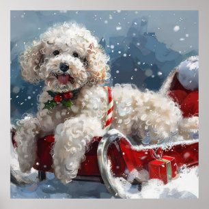 Póster Perrito de Caniche Navideño Festivo