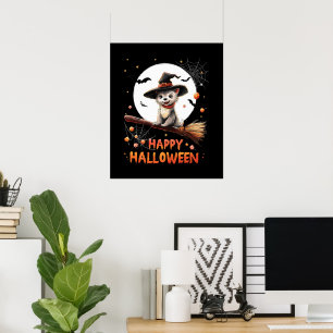 Póster Perrito Divertido Bruja Caramelo Fantasma Espeluzn