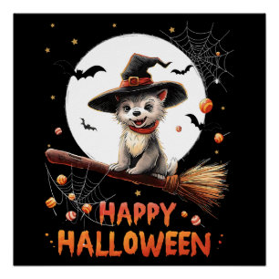Póster Perrito Divertido Bruja Caramelo Fantasma Espeluzn