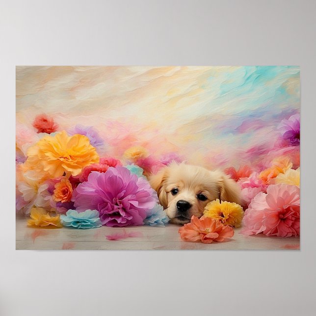 Póster Perrito floral curado descargable (Frente)
