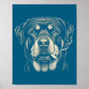 Póster Perrito Lindo Fumando Cigarrillo Divertido Rottwei