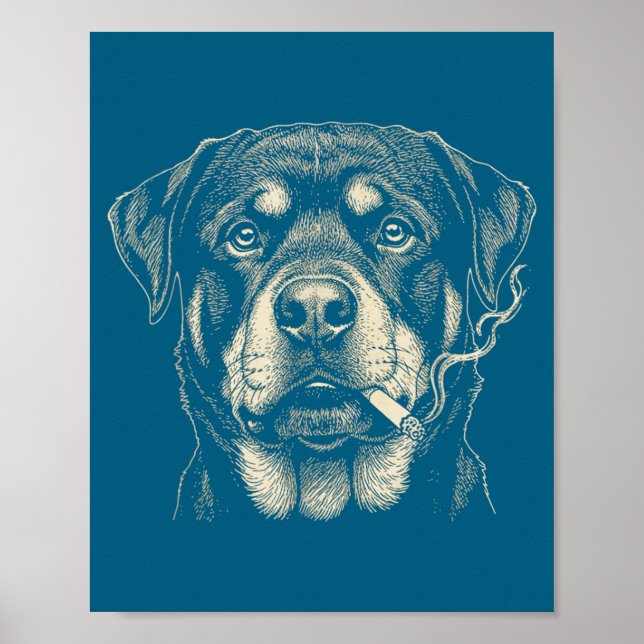 Póster Perrito Lindo Fumando Cigarrillo Divertido Rottwei (Frente)