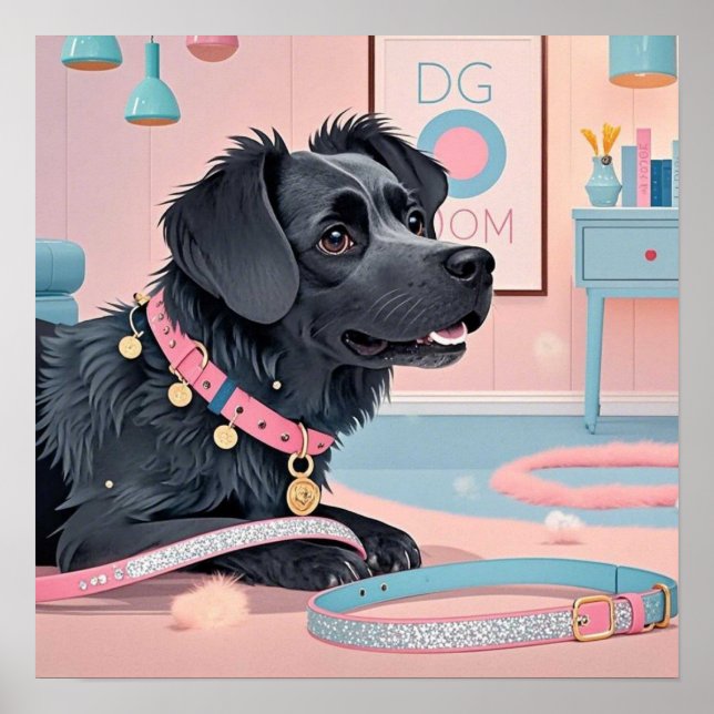 Póster Perrito lindo rosa azul brillo mamá perrito (Frente)