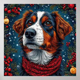 Póster Perrito Navideño Adorable Fiesta Invernal Navideña