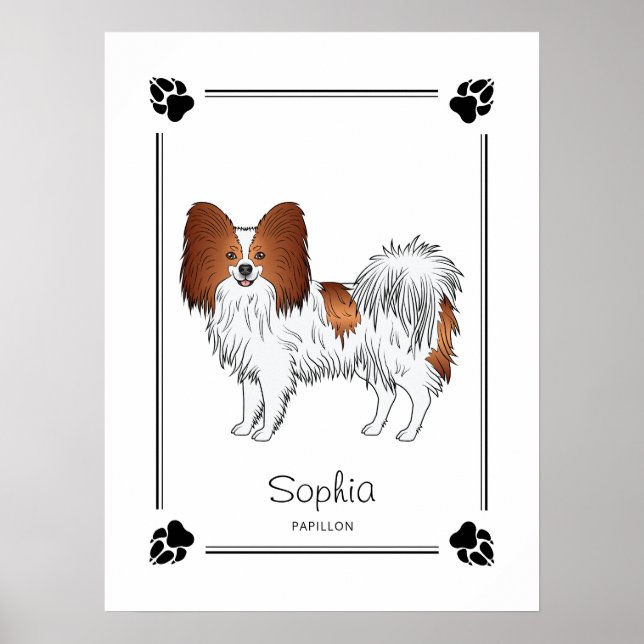 Póster Perrito Papillon Rojo Y Blanco Con Patas Y Texto (Frente)