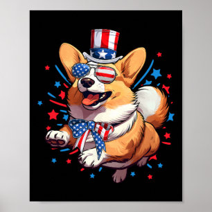 Póster Perro 4 de julio bandera americana de EE. UU. Patr