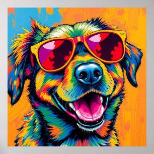 Póster Perro abstracto colorido con gafas de sol