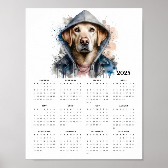 Póster Perro acuarela en el calendario artístico de hoodi (Frente)