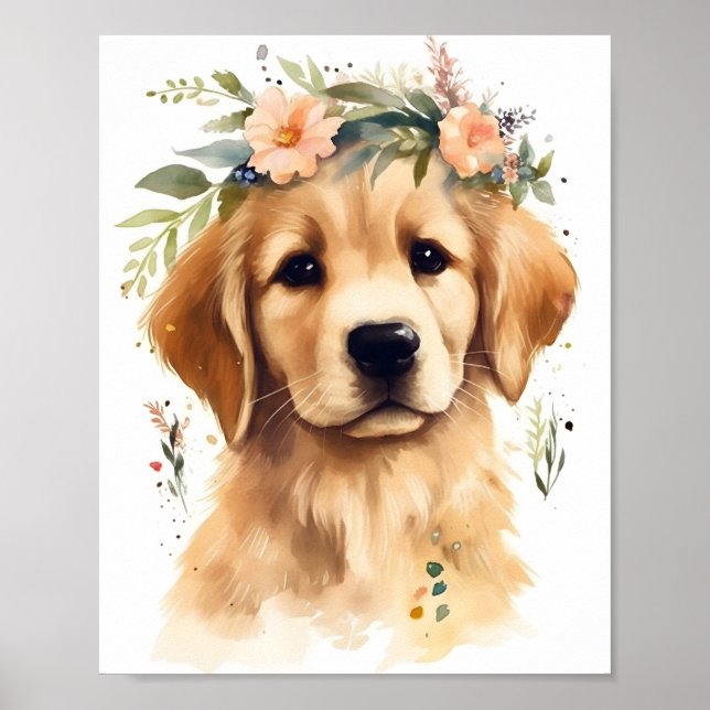 Póster Perro Adorable Cuadrillo Golden Retriever (Frente)