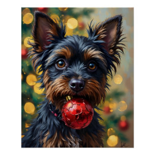 Póster Perro Affenpinscher con adorno de Navidad