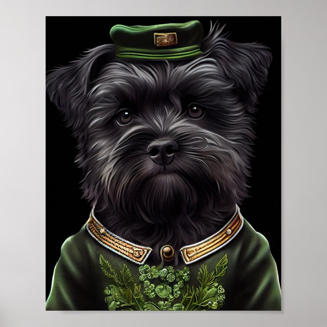 Póster Perro Affenpinscher con vestido de San Patricio (Frente)