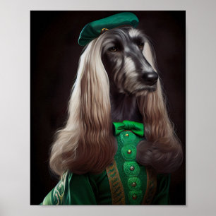 Póster perro afgano con vestido del día de San Patricio