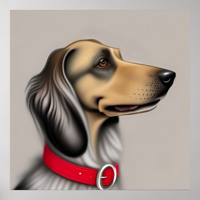 Póster Perro agraciado con collar rojo posado de lado (Frente)