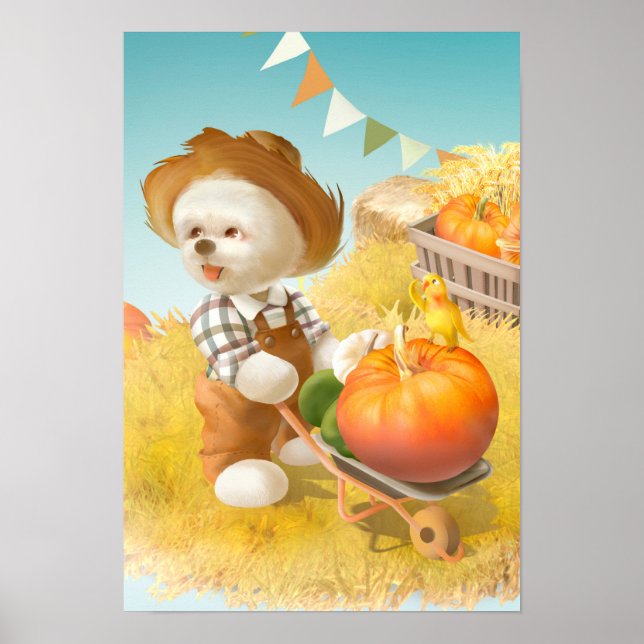 Póster Perro agricultor con calabaza (Frente)