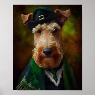Póster perro airedale en el Día de San Patricio
