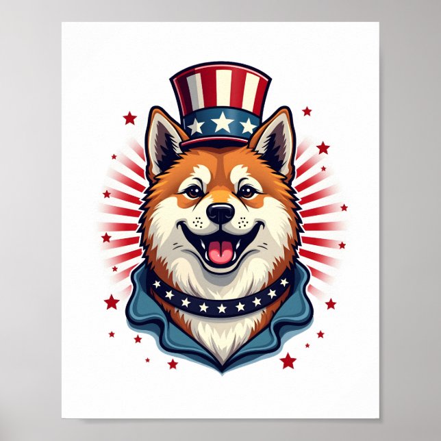 Póster Perro Akita con Día de la Independencia (Frente)