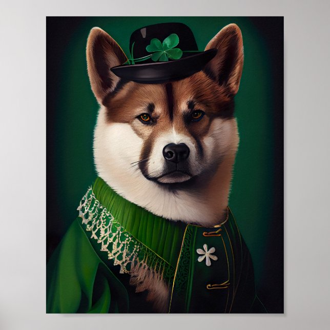 Póster Perro akita en el vestido del Día de San Patricio (Frente)